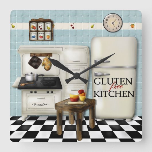 Gluten Free Kitchen Clock - Blauwgroen Vierkante Klok (Voorkant)