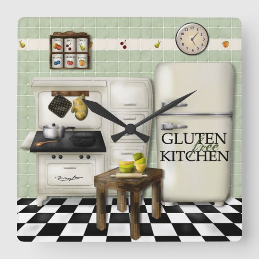 Gluten Free Kitchen Green Clock Vierkante Klok (Voorkant)