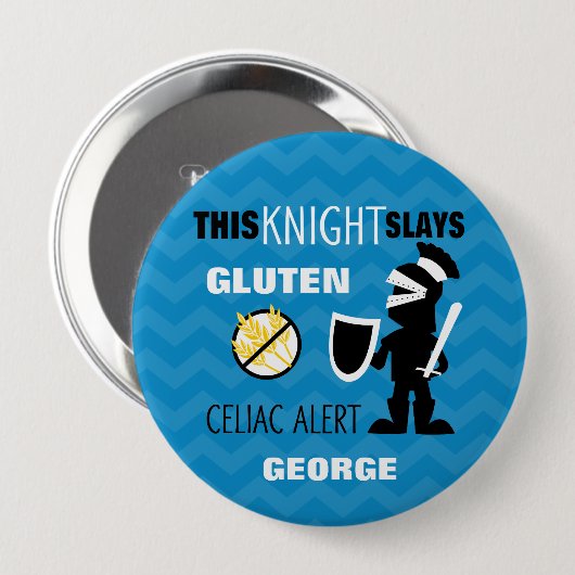 Gluten Free Knight Blue Chevron Stripe Button (Voorkant /achterkant)