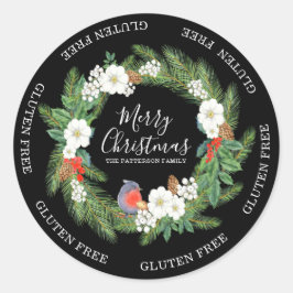 Gluten Free Merry Kerstmis Floral Wreatname Name Ronde Sticker