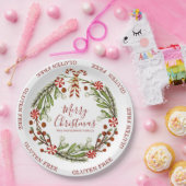 Gluten Free Merry kerstsnoe Cane Floral Papieren Bordje (Feest)