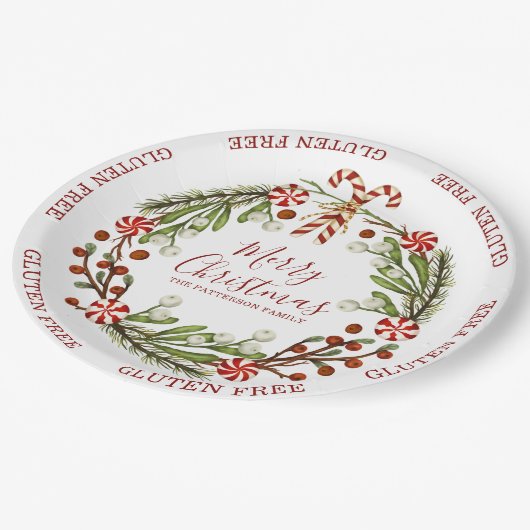 Gluten Free Merry kerstsnoe Cane Floral Papieren Bordje (Gekanteld)