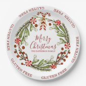 Gluten Free Merry kerstsnoe Cane Floral Papieren Bordje (Voorkant)
