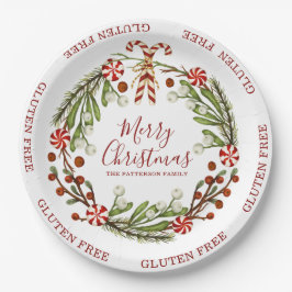 Gluten Free Merry kerstsnoe Cane Floral Papieren Bordje