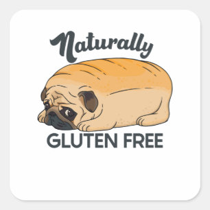GLUTEN GRATIS KUTE PUG BREAD VIERKANTE STICKER