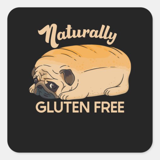 GLUTEN GRATIS KUTE PUG BREAD VIERKANTE STICKER (Voorkant)