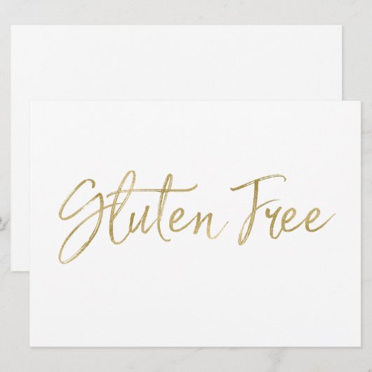 "Gluten Vrij" Bord | Stijlvolle Gouden Handgeschre Kaart (Voorkant / Achterkant)