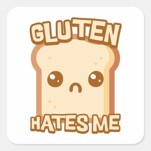 Glutenhaat mij! Schattigee Funny Bread Cartoon Vierkante Sticker (Voorkant)