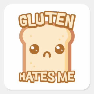Glutenhaat mij! Schattigee Funny Bread Cartoon Vierkante Sticker