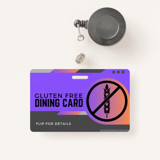 Glutenvrij dineren Restaurant Veiligheid Kaart Badge (Voorkant met intrekbare)