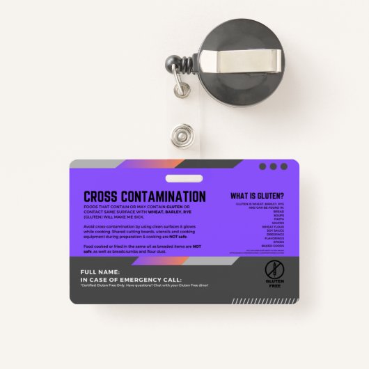 Glutenvrij dineren Restaurant Veiligheid Kaart Badge (Achterkant met intrekbare)