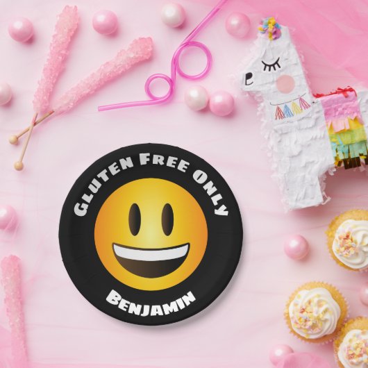 Glutenvrij lachend emoji-gezicht papieren bordje (Feest)