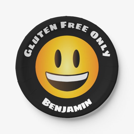 Glutenvrij lachend emoji-gezicht papieren bordje (Voorkant)