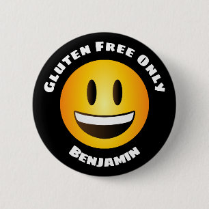 Glutenvrij lachend emoji-gezicht ronde button 5,7 cm