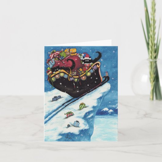 Gluur & boe roepen de Zwarte Kerstkaart van de Kat Feestdagen Kaart (Voorkant)