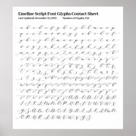 Glyphs voor lettertypen van Emeline-script Contact Poster