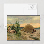 Glyptodon en grotten mannen die op  afbeelding jag briefkaart (Voorkant / Achterkant)