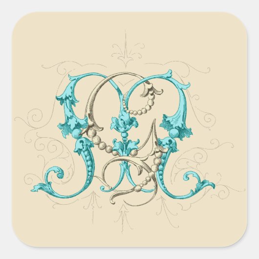 GM MG Monogram Vierkante Sticker (Voorkant)