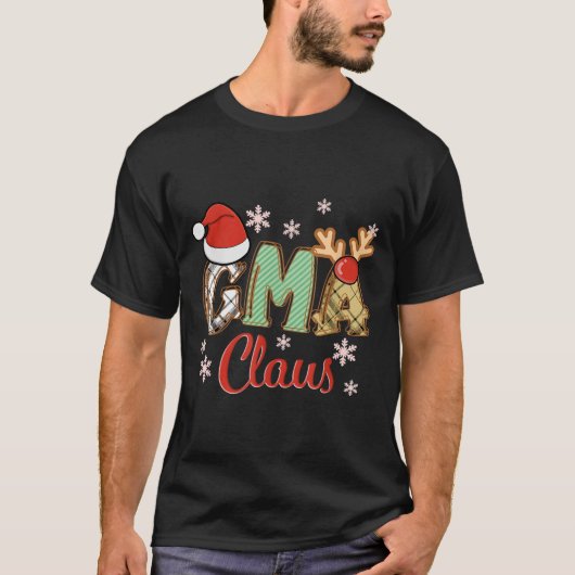 Gma Claus Santa Hat Reindeer Plaid Christmas Pajam T-shirt (Voorkant)