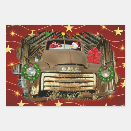  GMC Truck die de Snowman kerstrun voorstelt Inpakpapier Vel (Voorkant 3)