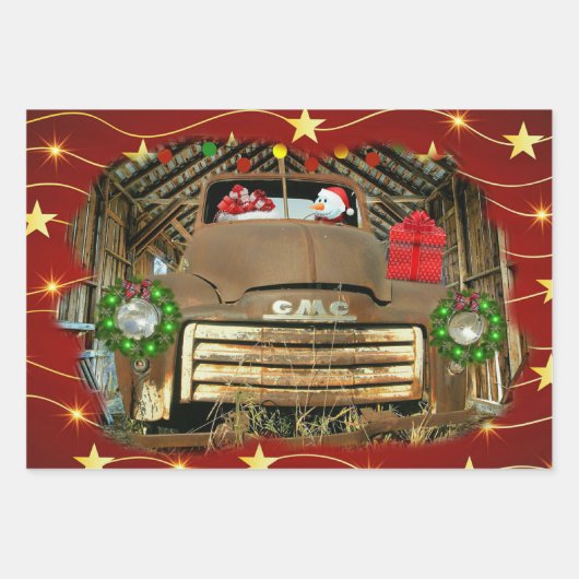  GMC Truck die de Snowman kerstrun voorstelt Inpakpapier Vel (Voorkant)