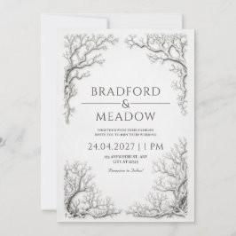 Gnarled Silver Branch Winter Gothic Border Wedding Kaart