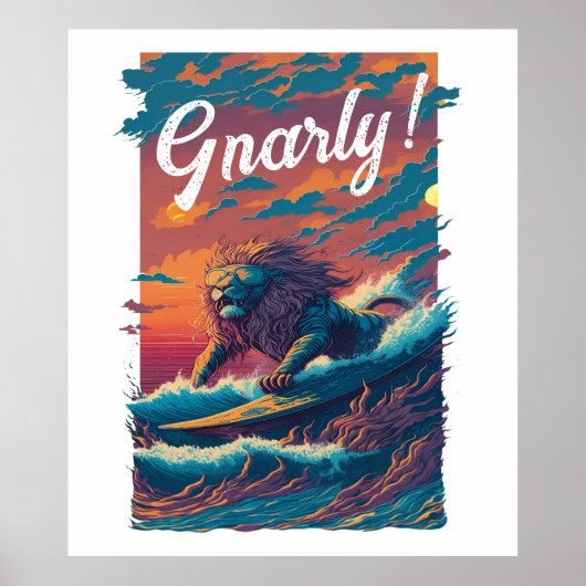 Gnarly. Lion Surfer, persoonlijk Poster (Voorkant)