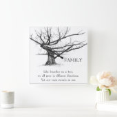 Gnarly Old Tree: Quote: FAMILY: Pencil Art Vierkante Klok (Huis)