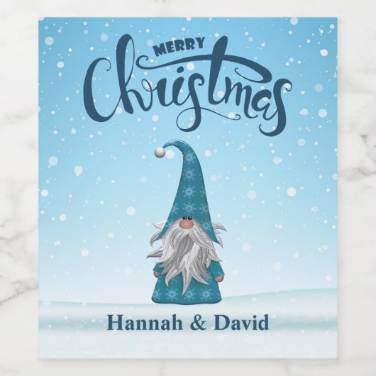 Gnom in blauw pak wijn etiket (Enkel label)