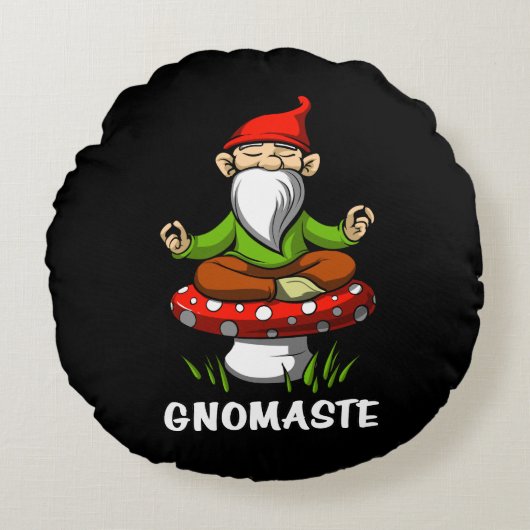 Gnomaste Zen Yoga Garden Gnome Meditation Rond Kussen (Voorkant)