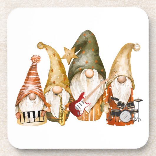 Gnome 4 Piece Band op een Bier Onderzetter (Voorkant)