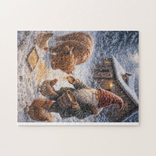 Gnome and mini Highland cow Legpuzzel (Horizontaal)