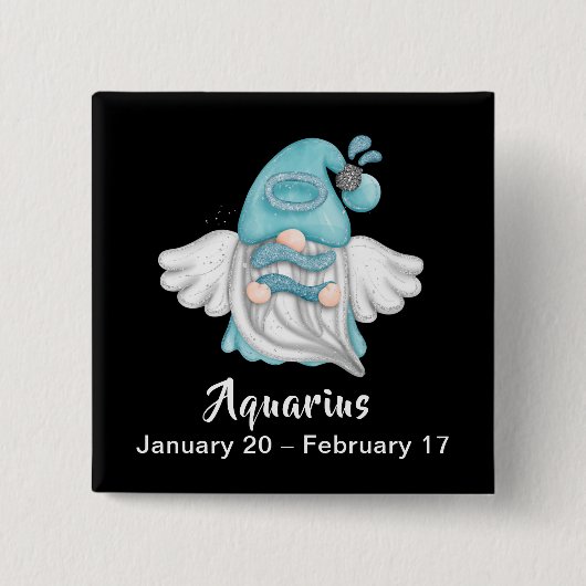 Gnome Aquarius Astrology Sign Angel Pinback Button (Voorkant)