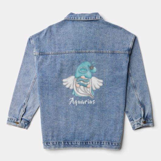 Gnome Aquarius Zodiac Astrologie Teken Engel Vrouw Denim Jacket (Achterkant)