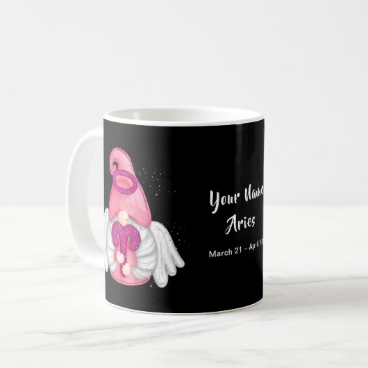 Gnome Aries Astrology Sign Angel Jouw naam Koffiemok (Voorkant links)