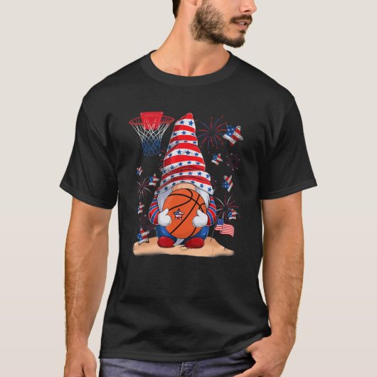 Gnome Basketball 4th July Red White Blue Boys Kids T-shirt (Voorkant)