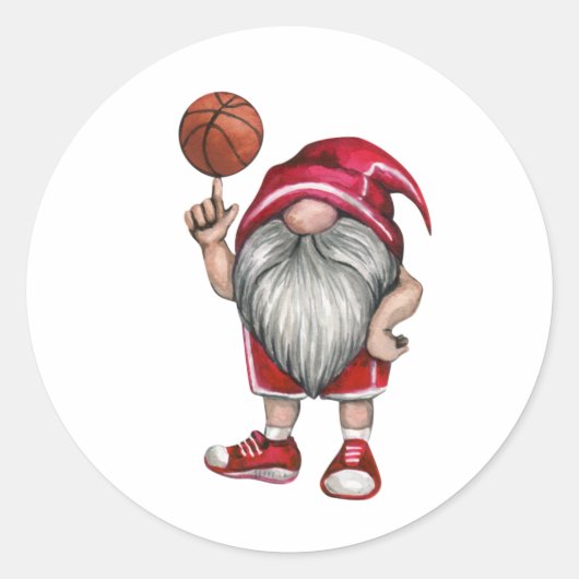 Gnome Basketball Theme Birthday Party Classic Roun Ronde Sticker (Voorkant)