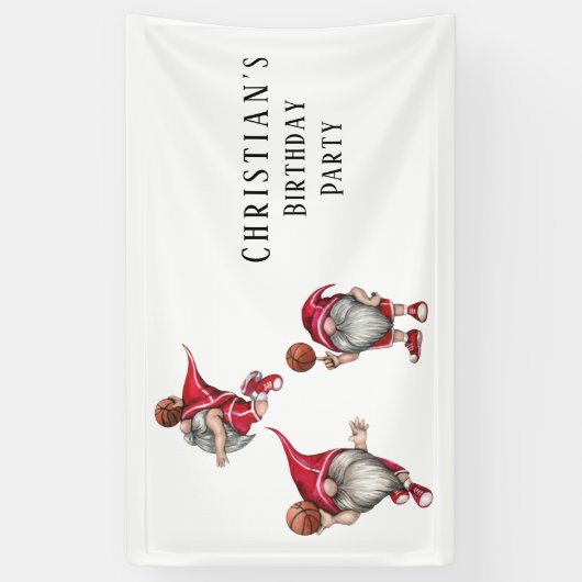 Gnome Basketball Theme Birthday Party Spandoek (Verticaal)
