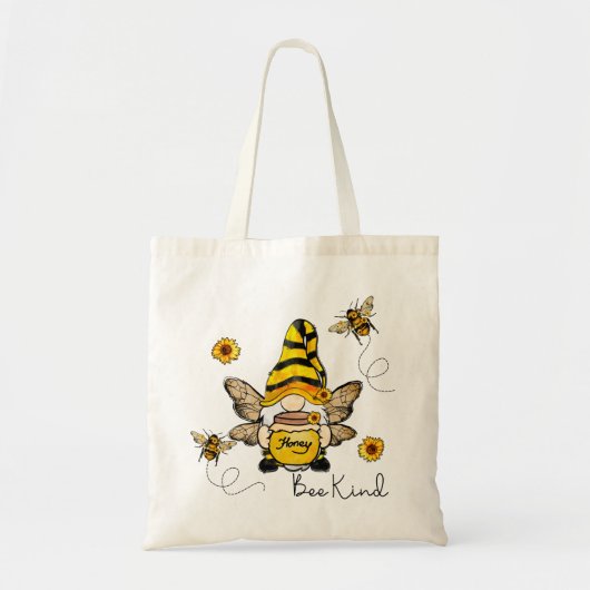 Gnome Bee Kind Sunflower Canvas tas (Voorkant)
