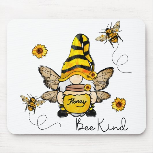 Gnome Bee Kind Sunflower Mousepad Muismat (Voorkant)