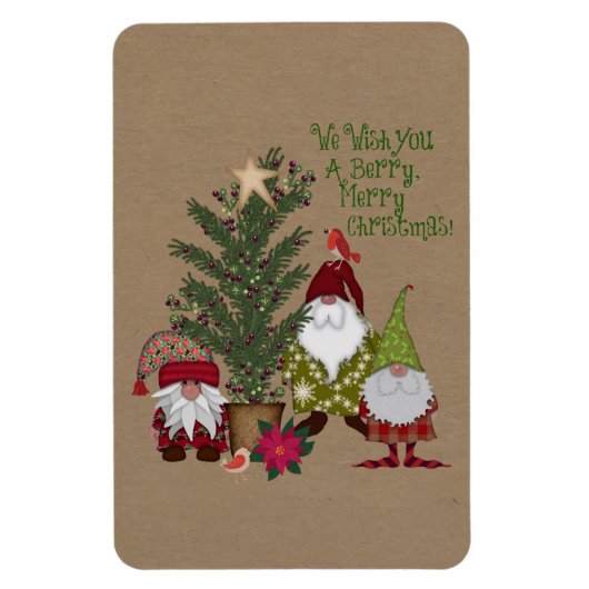 Gnome Berry Merry Kerstmis 4 x 6 Magneet (Verticaal)