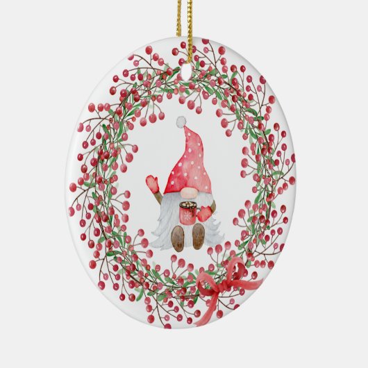 Gnome Berry Wreath Keramisch Ornament (Rechts)