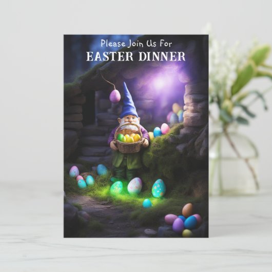 Gnome bij Nacht & Eieren Paasdiner Kaart (Staand voorkant)