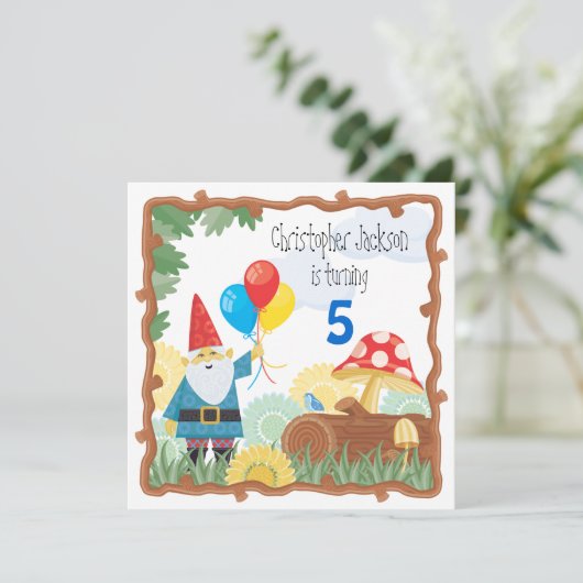 Gnome Birthday Uitnodiging (Staand voorkant)