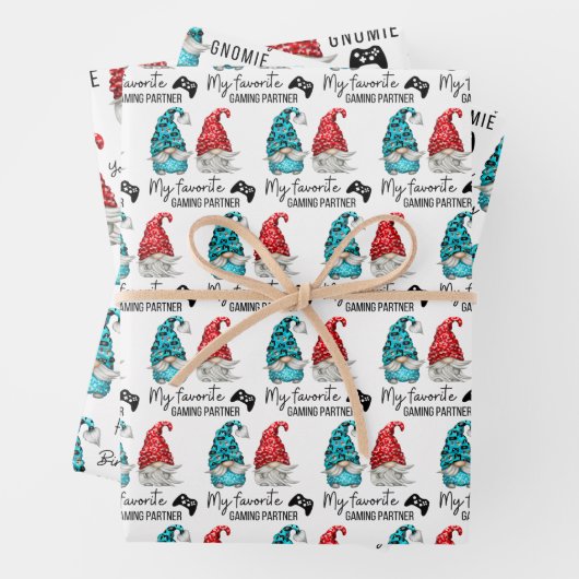 Gnome Birthday Wrapping Paper Flat Sheet Set 3 (In situ)