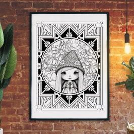 Gnome bloem Mandala volwassen kleuring Poster