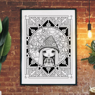Gnome bloem Mandala volwassen kleuring Poster