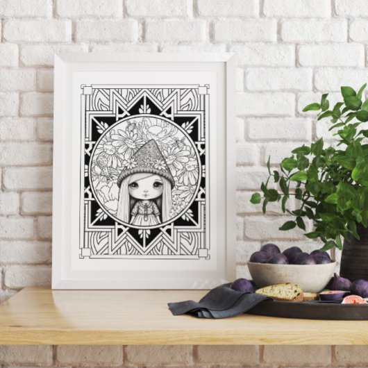 Gnome bloem Mandala volwassen kleuring Poster