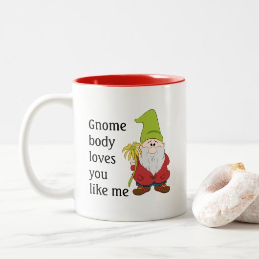 Gnome Body houdt van je zoals ik Tweekleurige Koffiemok (Met donut)