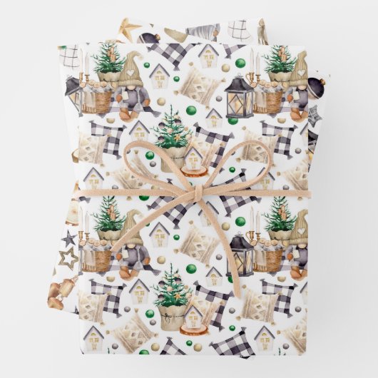 Gnome Boerderij Zwart-wit Plaid Inpakpapier Vel (In situ)